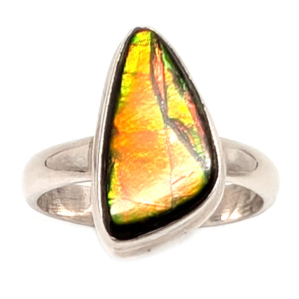 Ammolite Fossil Sterling Silver Ring; size 7 1/4