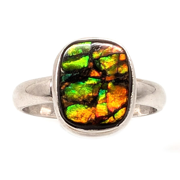 Ammolite Fossil Sterling Silver Ring; size 8 1/4