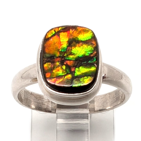 Ammolite Fossil Sterling Silver Ring; size 8 1/4 - Image 2