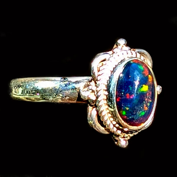 Black Opal Oval Sterling Silver Ring; size 4 1/4 - Image 2