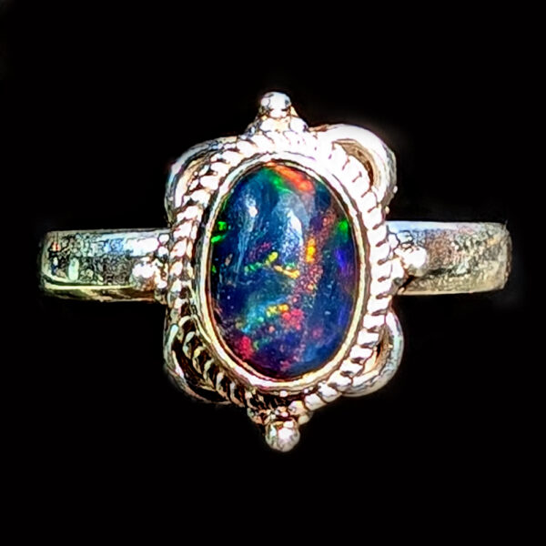 Black Opal Oval Sterling Silver Ring; size 4 1/4