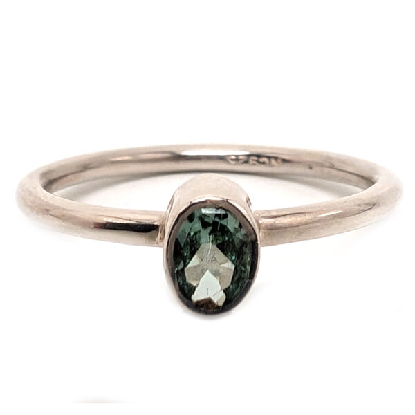 Blue Tourmaline Oval Faceted Sterling Silver Ring; size 8 1/4