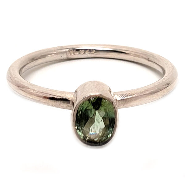 Green Tourmaline Oval Faceted Sterling Silver Ring; size 6