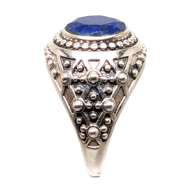 Lapis Lazuli Round Faceted Sterling Silver Ring, Large