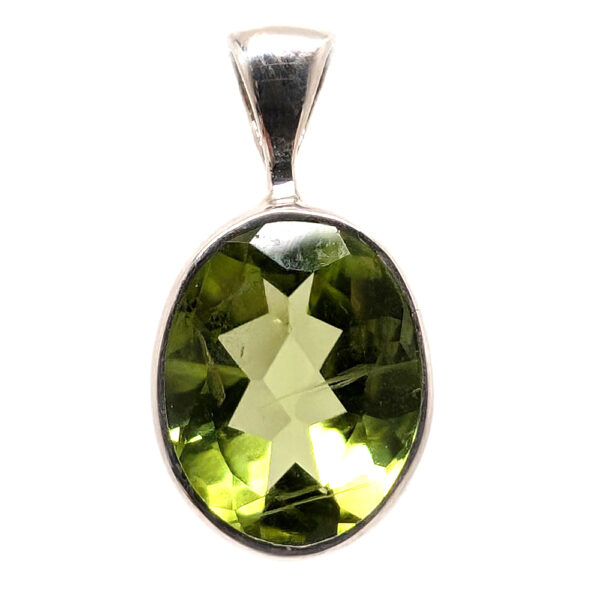 Peridot Oval Faceted Sterling Silver Pendant
