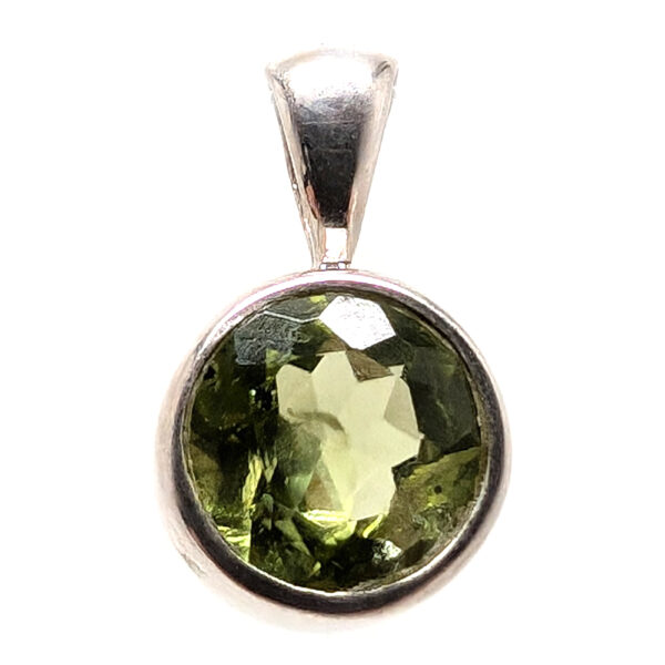 Peridot Round Faceted Sterling Silver Pendant, Small