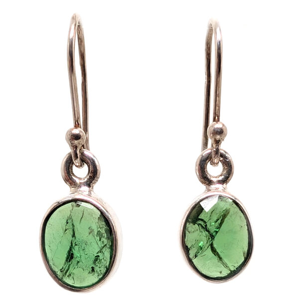 Tsavorite Garnet Oval Faceted Sterling Silver Earrings - Image 2