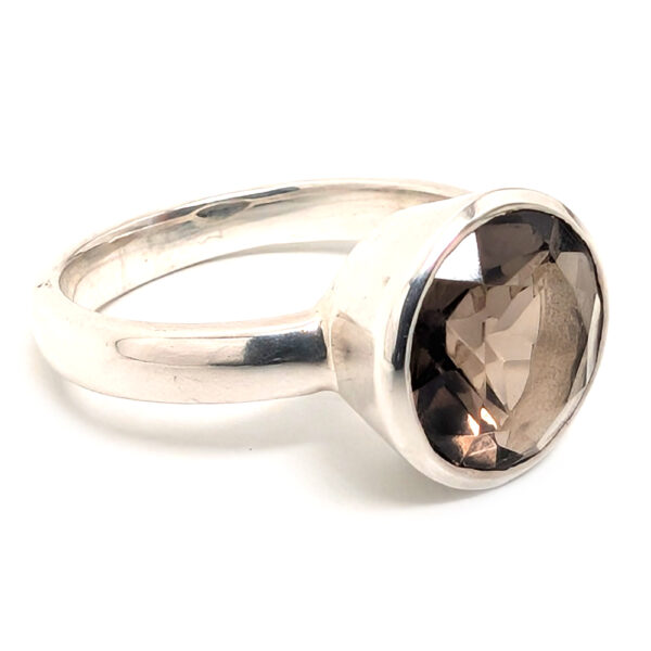 Smoky Quartz Round Faceted Sterling Silver Ring; size 7 - Image 2