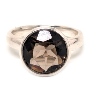 Smoky Quartz Round Faceted Sterling Silver Ring; size 7