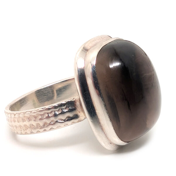 Smoky Quartz Rectangular Sterling Silver Ring; size 7 1/2