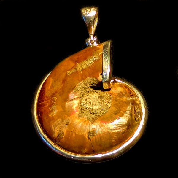 Ammonite Fossil Sterling Silver Pendant with Opal Inlay - Image 3