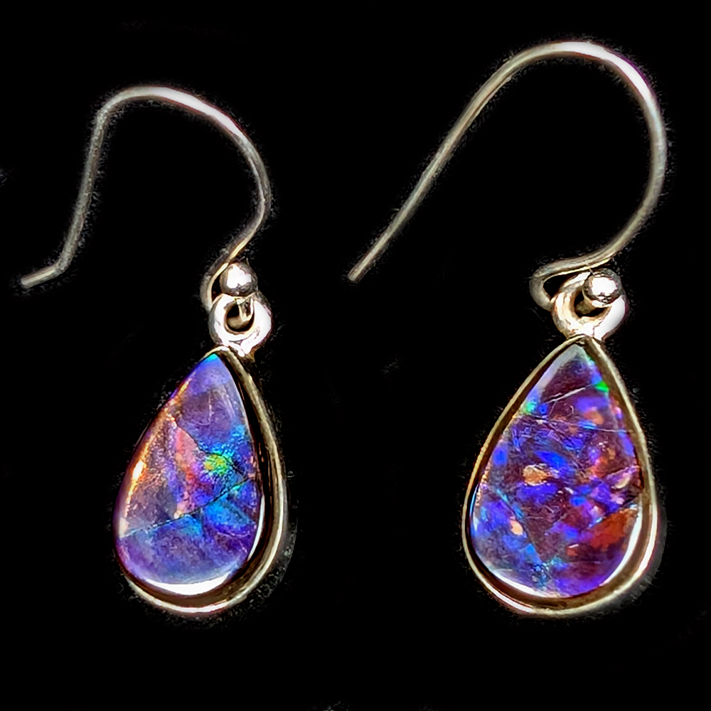 Ammolite Fossil Teardrop Sterling Silver Earrings Ammolite Fossil Teardrop Sterling Silver Earrings