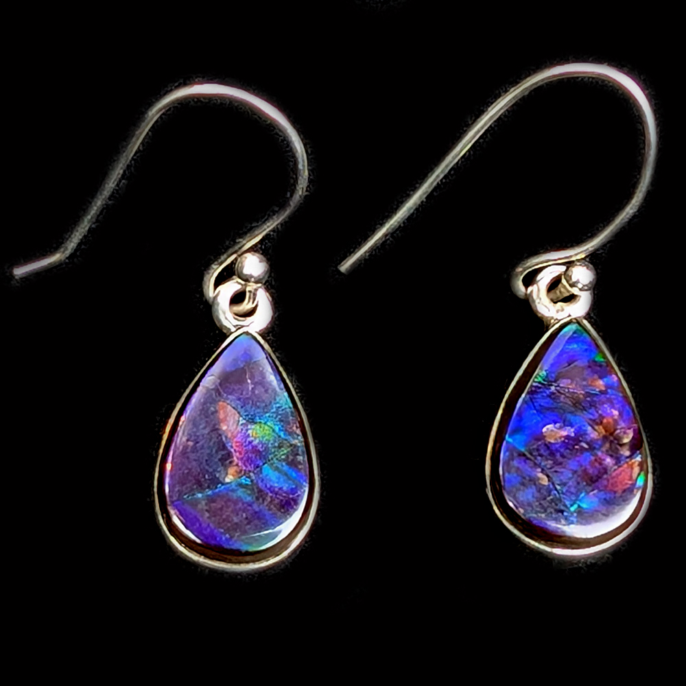 Ammolite Fossil Teardrop Sterling Silver Earrings Ammolite Fossil Teardrop Sterling Silver Earrings - Image 2