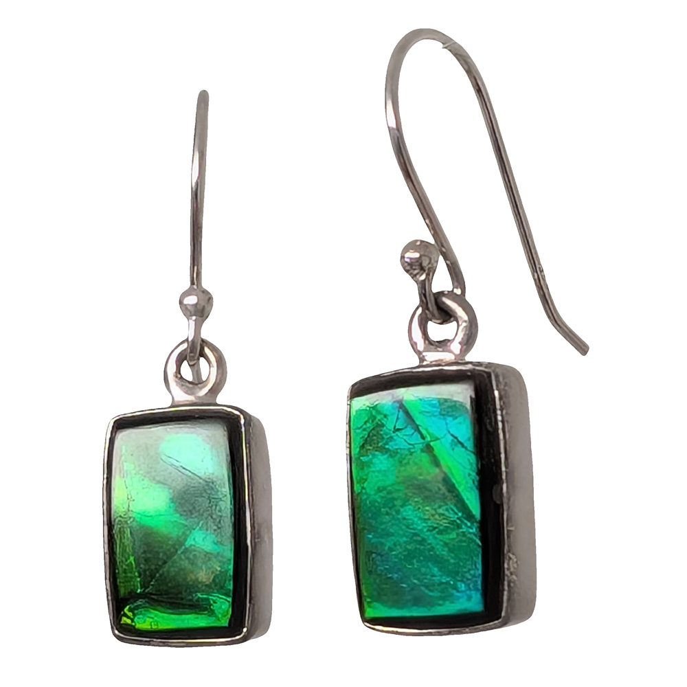 Ammolite Fossil Rectangular Sterling Silver Earrings Ammolite Fossil Rectangular Sterling Silver Earrings - Image 2
