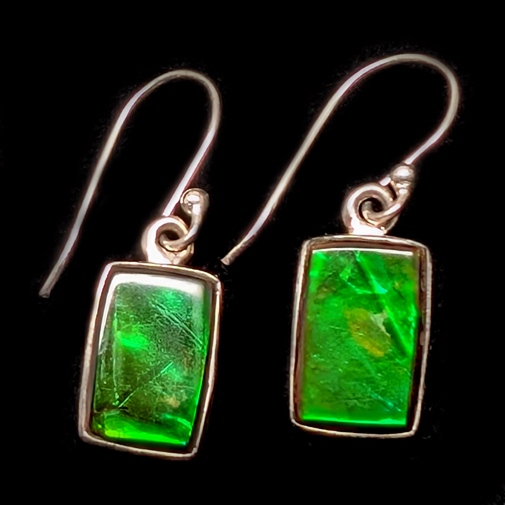 Ammolite Fossil Rectangular Sterling Silver Earrings Ammolite Fossil Rectangular Sterling Silver Earrings