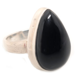 Black Onyx Teardrop Sterling Silver Ring; size 5