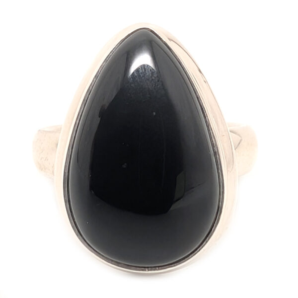 Black Onyx Teardrop Sterling Silver Ring; size 5 - Image 2