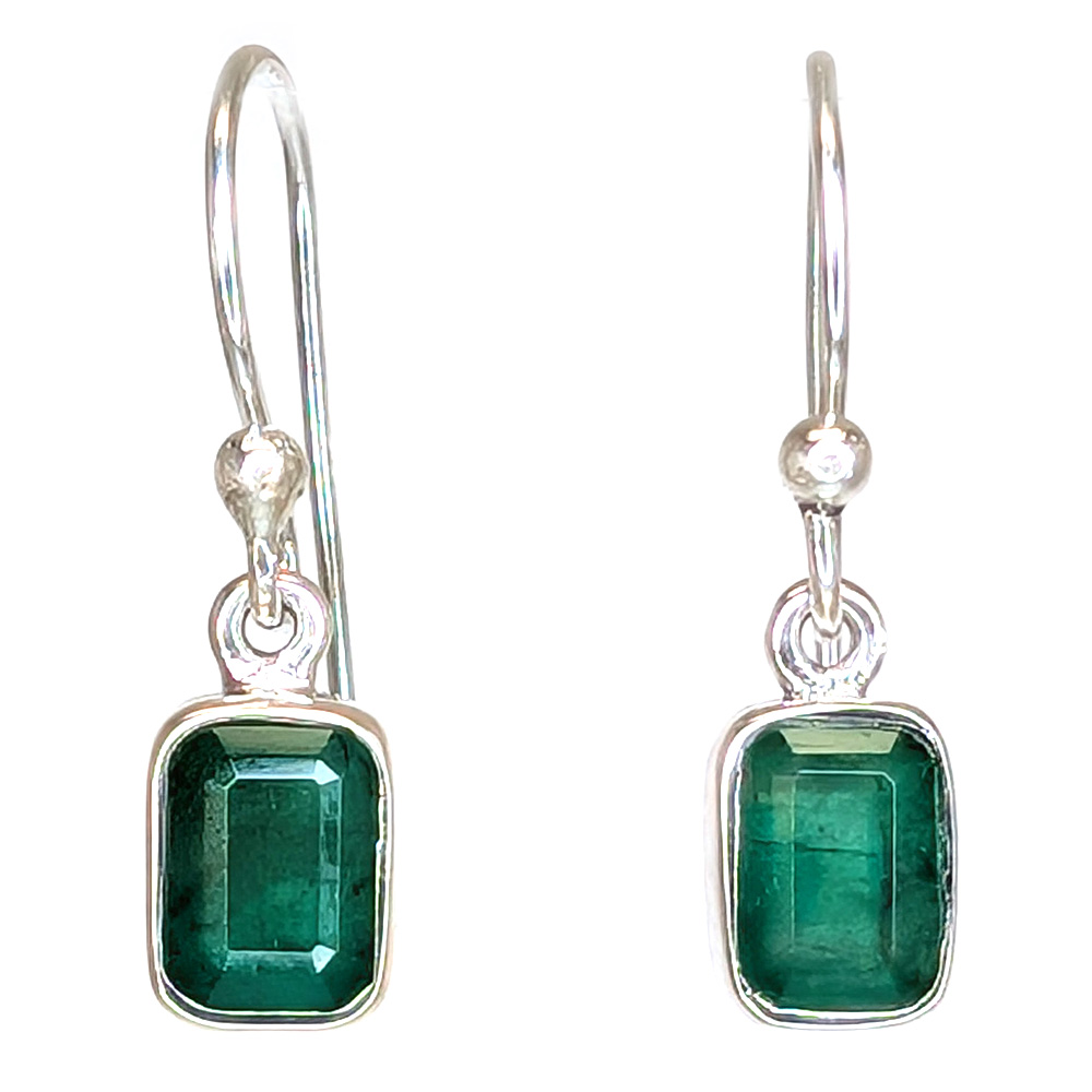 Emerald Rectangular Faceted Sterling Silver Earrings Emerald Rectangular Faceted Sterling Silver Earrings