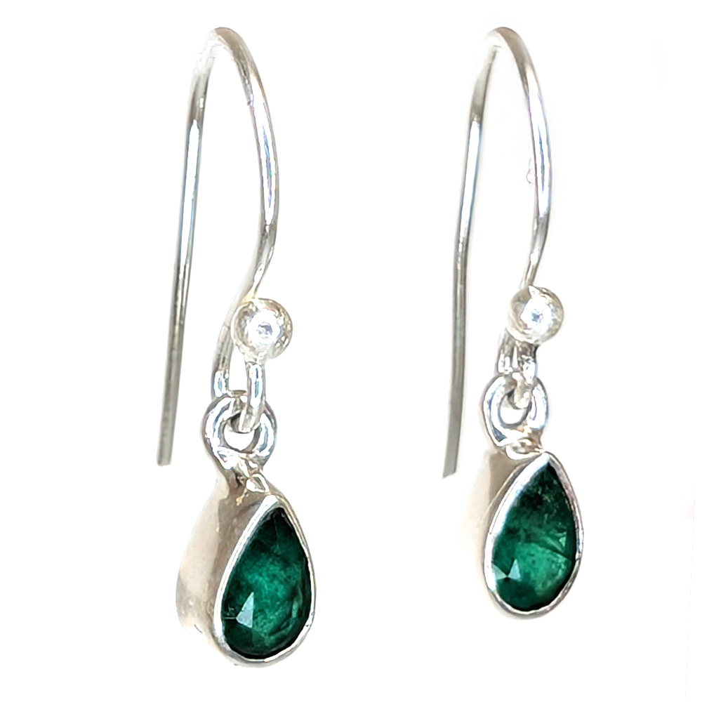 Emerald Teardrop Faceted Sterling Silver Earrings Emerald Teardrop Faceted Sterling Silver Earrings - Image 2