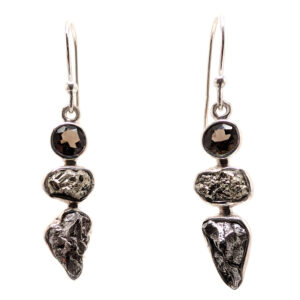 Meteorite, Pyrite & Smoky Quartz Sterling Silver Earrings Meteorite, Pyrite & Smoky Quartz Sterling Silver Earrings