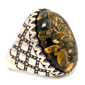 Amber Oval Sterling Silver Ring; size 11