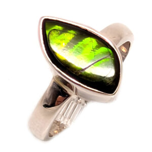 Ammolite Fossil Sterling Silver Ring; size 5 Ammolite Fossil Sterling Silver Ring; size 5