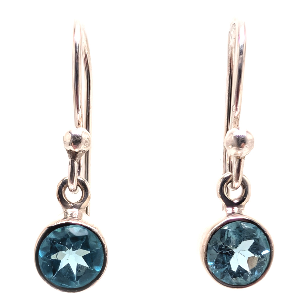 Blue Apatite Round Faceted Sterling Silver Earrings Blue Apatite Round Faceted Sterling Silver Earrings