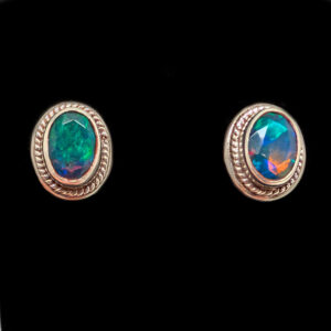Black Opal Oval Faceted Sterling Silver Studs