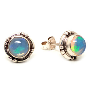 Ethiopian Opal Round Sterling Silver Studs