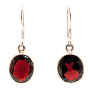 Garnet Oval Faceted Sterling Silver Earrings