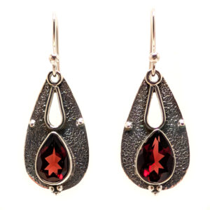 Garnet Teardrop Faceted Sterling Silver Earrings