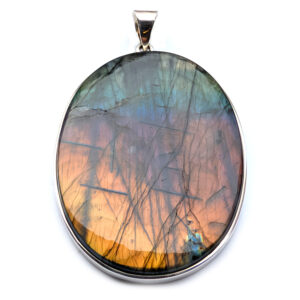 Labradorite Oval Sterling Silver Pendant, XL Labradorite Oval Sterling Silver Pendant, XL
