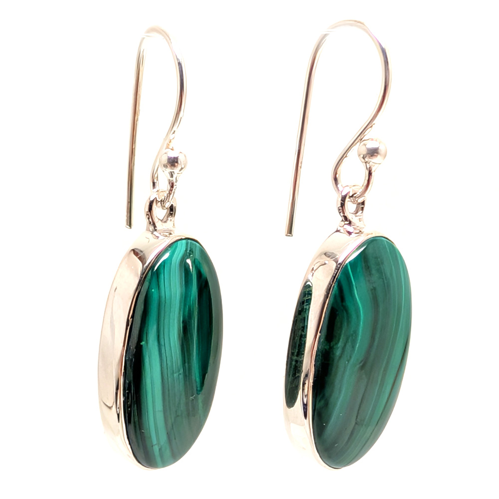 Malachite Oval Sterling Silver Earrings Malachite Oval Sterling Silver Earrings - Image 2
