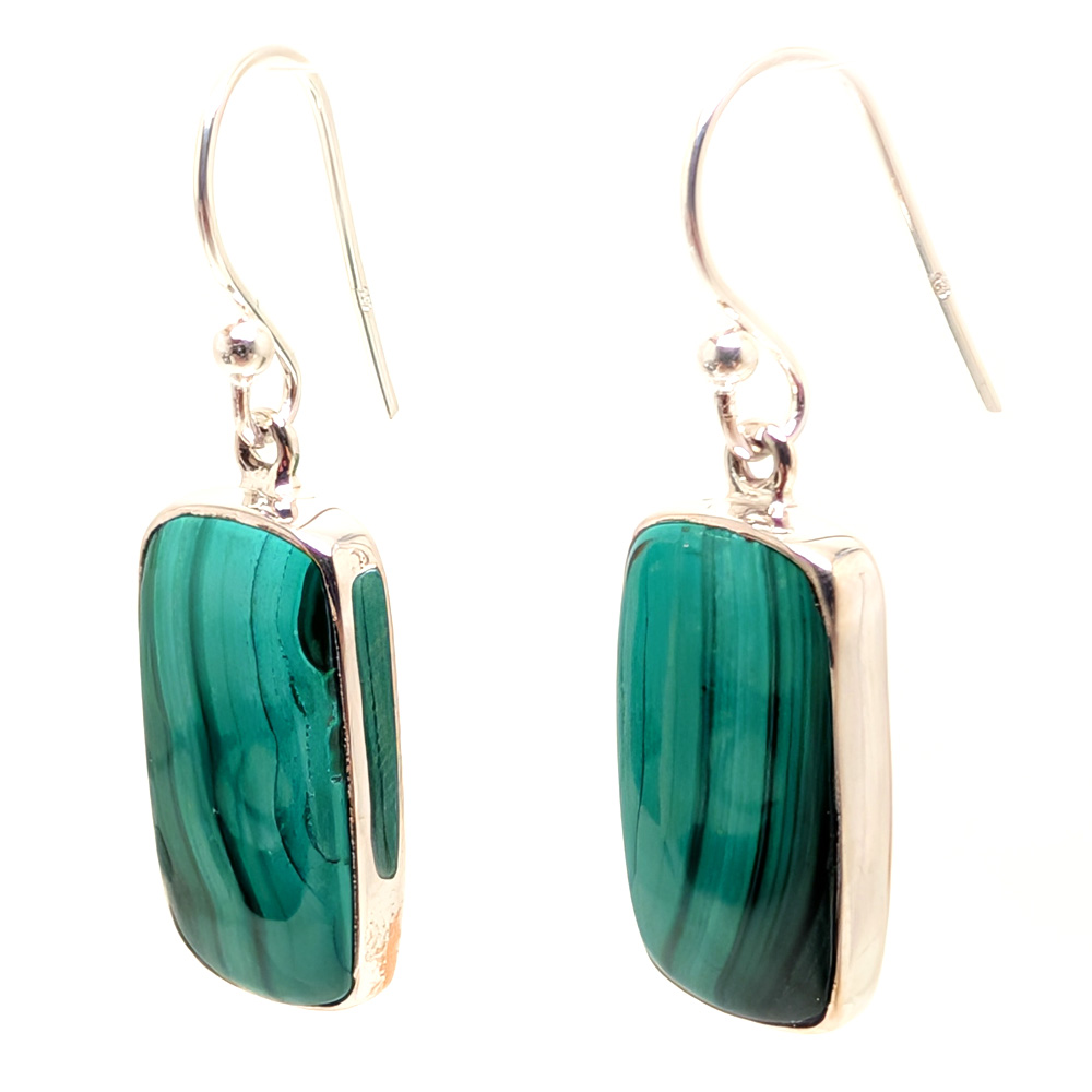 Malachite Rectangular Sterling Silver Earrings Malachite Rectangular Sterling Silver Earrings - Image 2