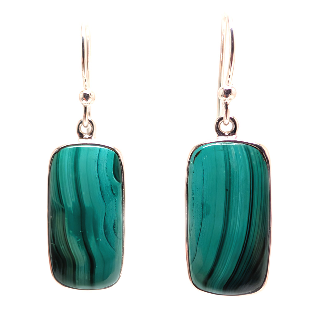 Malachite Rectangular Sterling Silver Earrings Malachite Rectangular Sterling Silver Earrings