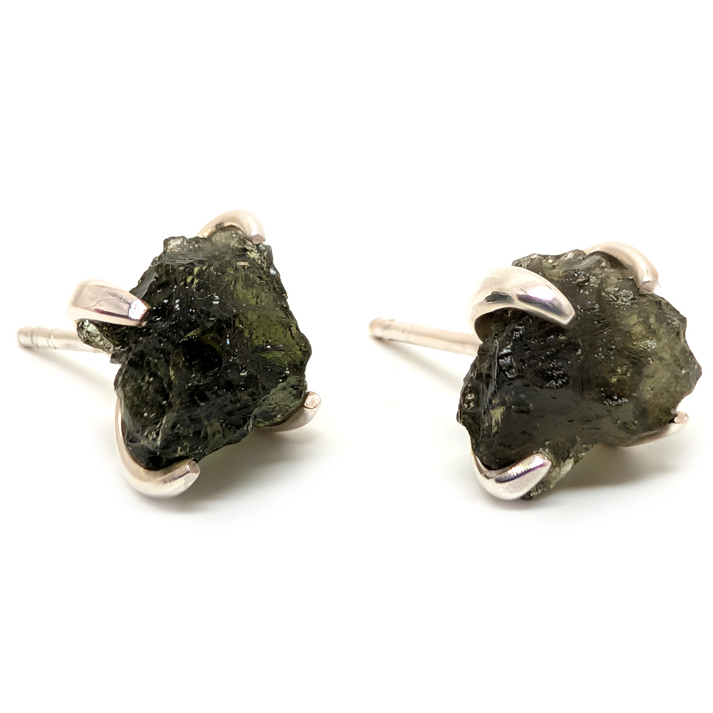 Moldavite Sterling Silver Stud Earrings Moldavite Sterling Silver Stud Earrings - Image 2