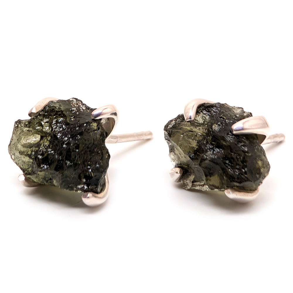 Moldavite Sterling Silver Stud Earrings Moldavite Sterling Silver Stud Earrings - Image 3