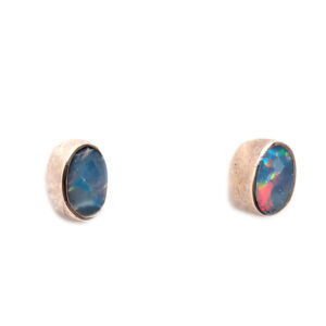 Australian Opal Oval Sterling Silver Studs, Small