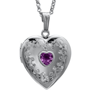 Amethyst Heart Sterling Silver Locket with Chain