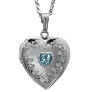 Blue Topaz Heart Sterling Silver Locket with Chain