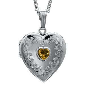 Citrine Heart Sterling Silver Locket with Chain