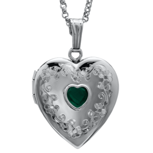Emerald Heart Sterling Silver Locket with Chain