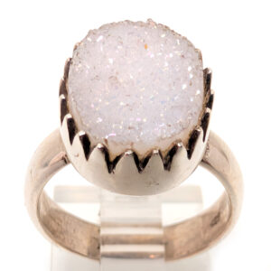 Aura Quartz Druzy Round Sterling Silver Ring; size 6 Aura Quartz Druzy Round Sterling Silver Ring; size 6