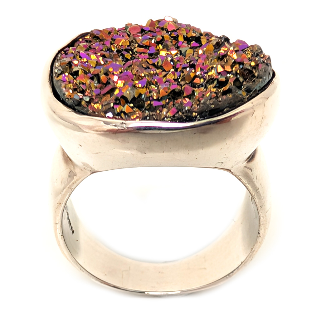 Aurora Quartz Druzy Round Sterling Silver Ring; size 7 Aurora Quartz Druzy Round Sterling Silver Ring; size 7 - Image 2