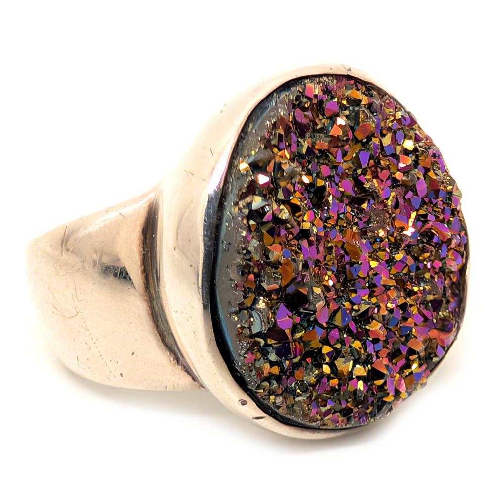 Aurora Quartz Druzy Round Sterling Silver Ring; size 7 Aurora Quartz Druzy Round Sterling Silver Ring; size 7