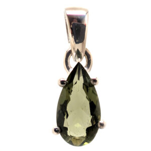 Moldavite Teardrop Faceted Sterling Silver Pendant