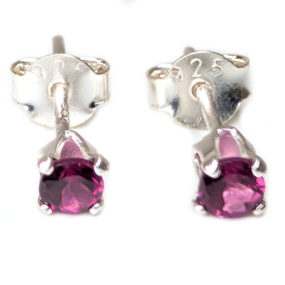 Rhodolite Garnet Round Faceted Sterling Silver Stud Earrings Rhodolite Garnet Round Faceted Sterling Silver Stud Earrings - Image 2