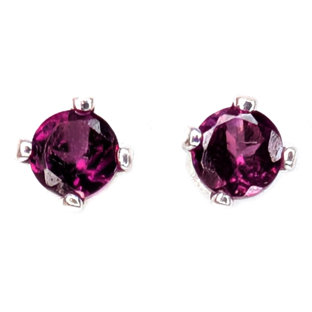Rhodolite Garnet Round Faceted Sterling Silver Stud Earrings Rhodolite Garnet Round Faceted Sterling Silver Stud Earrings