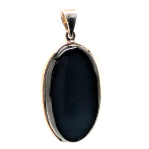 Black Onyx Oval Sterling Silver Pendant, Large