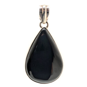 Black Onyx Teardrop Sterling Silver Pendant, Large